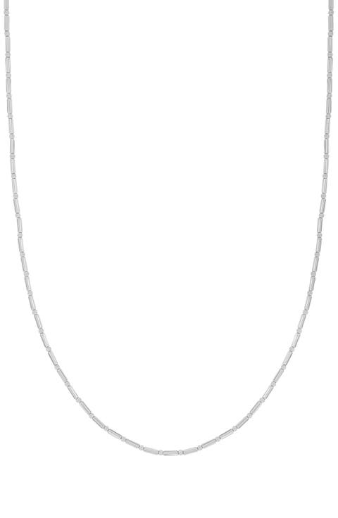 14K White Gold Bar & Bead Chain Necklace