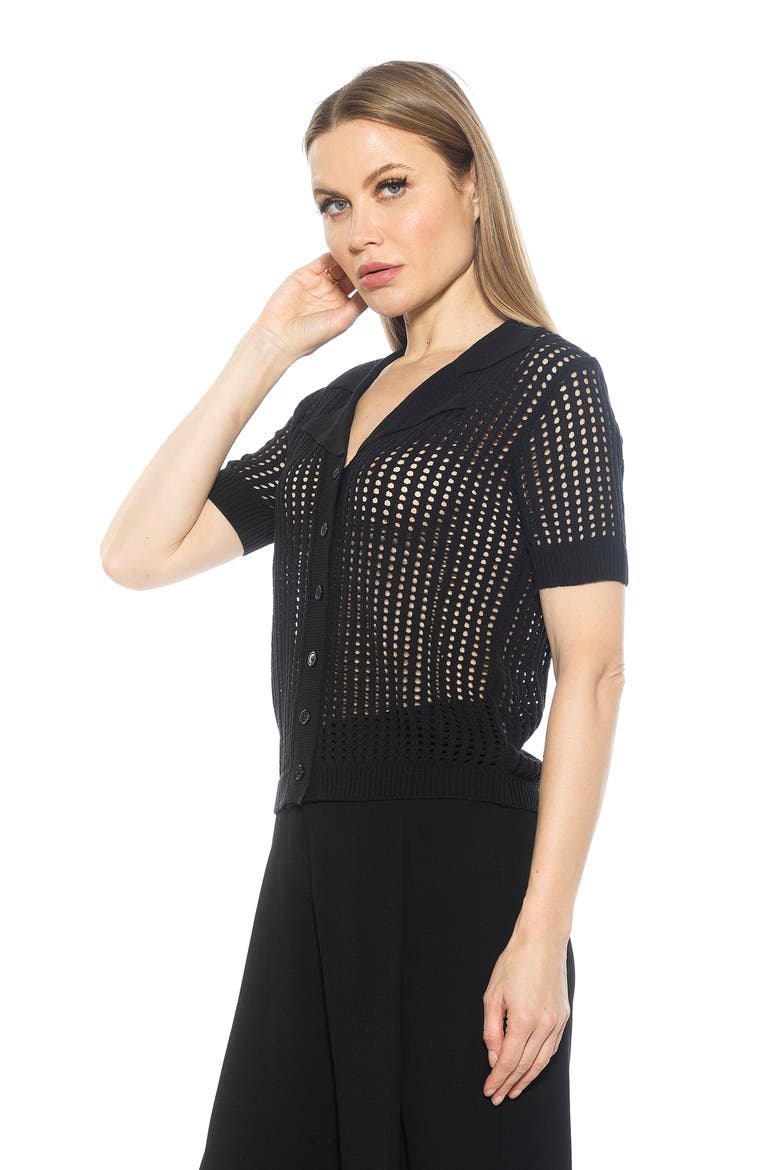 Josi Crochet Button-Up Top, Alternate, color, BLACK