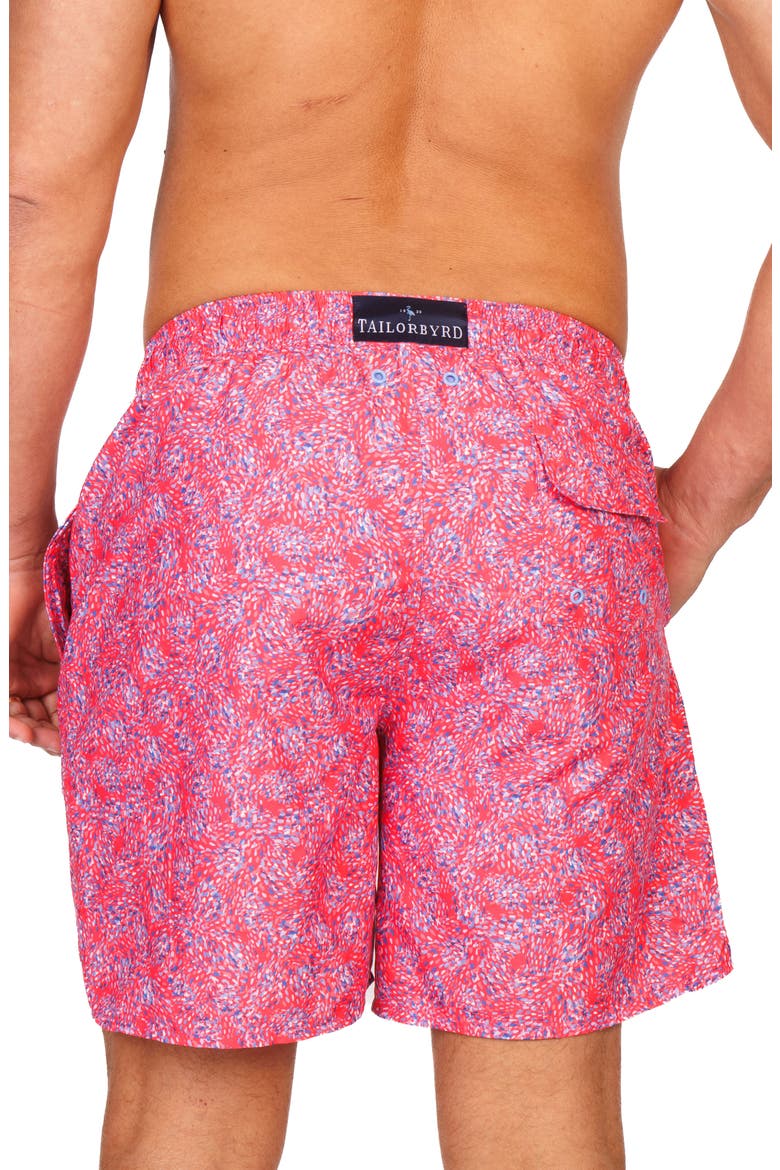 Abstract Print Swim Trunks, Alternate, color, FUCHSIA