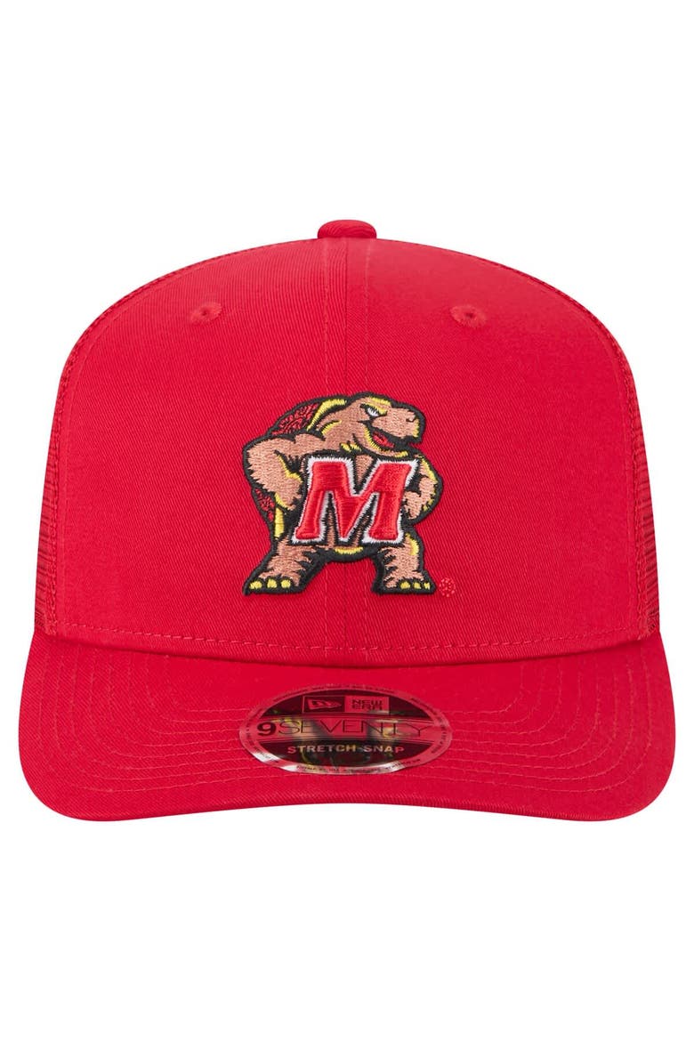 Men's New Era Red Maryland Terrapins Primary 9SEVENTY Trucker Stretch-Snap Hat, Alternate, color, Red
