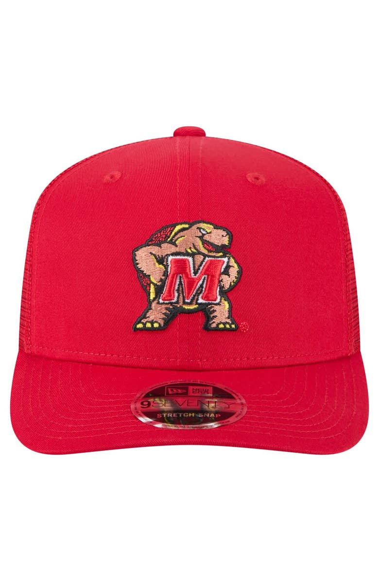 New Era Men's New Era Red Maryland Terrapins Primary 9SEVENTY Trucker Stretch-Snap Hat, Alternate, color, Red