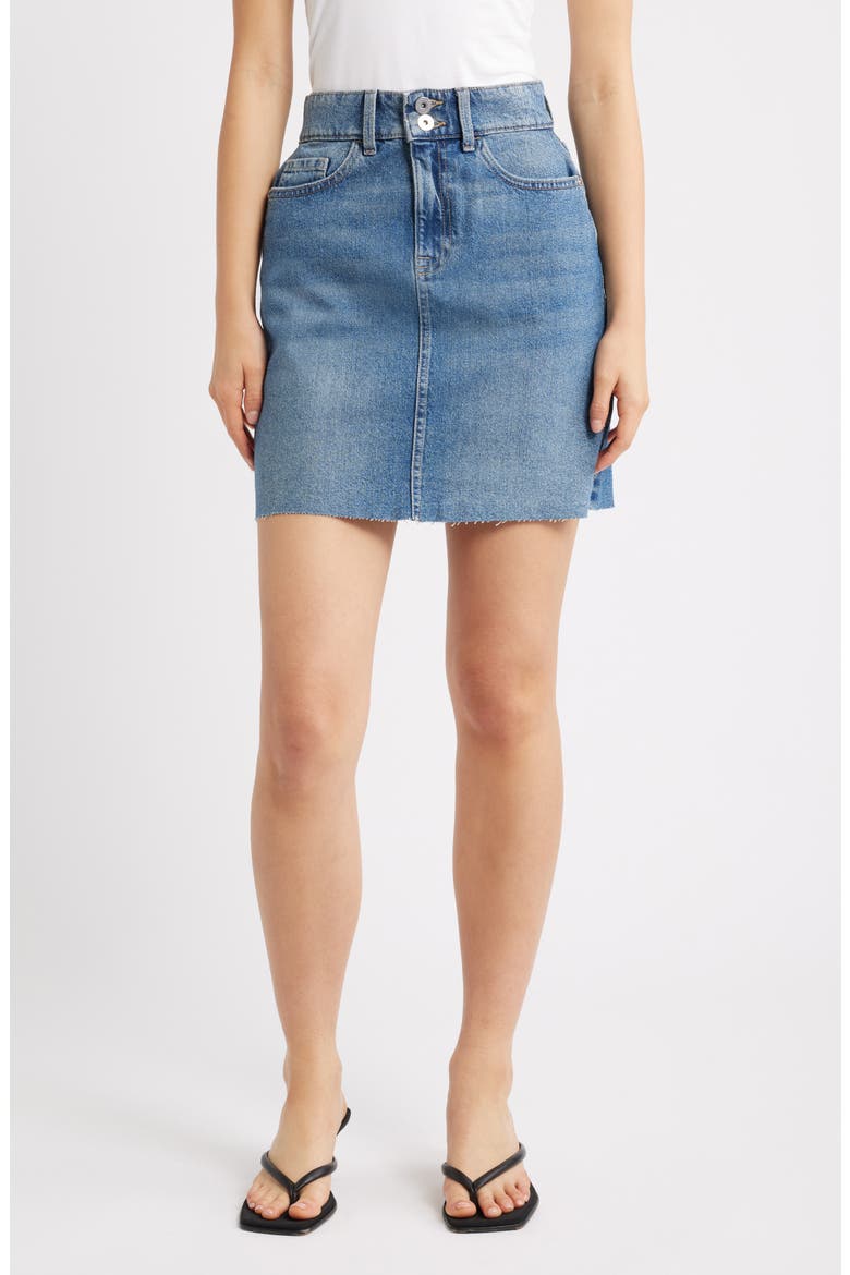 Raw Hem Denim Miniskirt, Main, color, MID WASH