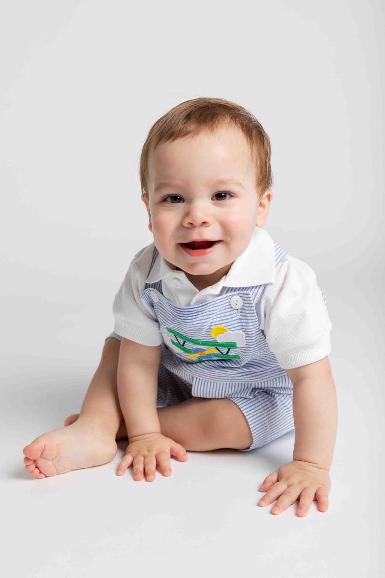 Seersucker Shortall With Airplane, Alternate, color, Blue/White