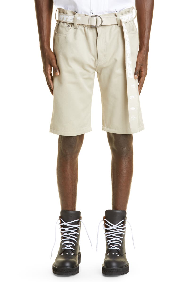 Off-White Logo Slim Slouch Shorts, Main, color, 