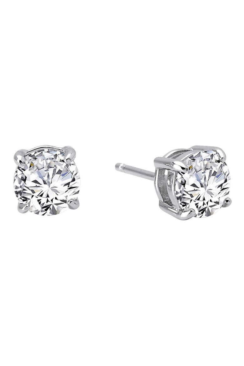 'Lassaire' Four Prong Stud Earrings, Main, color, SILVER