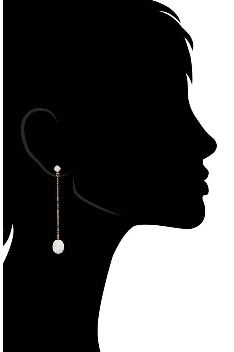 18K Gold Plated CZ & Pearl Drop Earrings, Alternate, color, GOLD/ PEARL