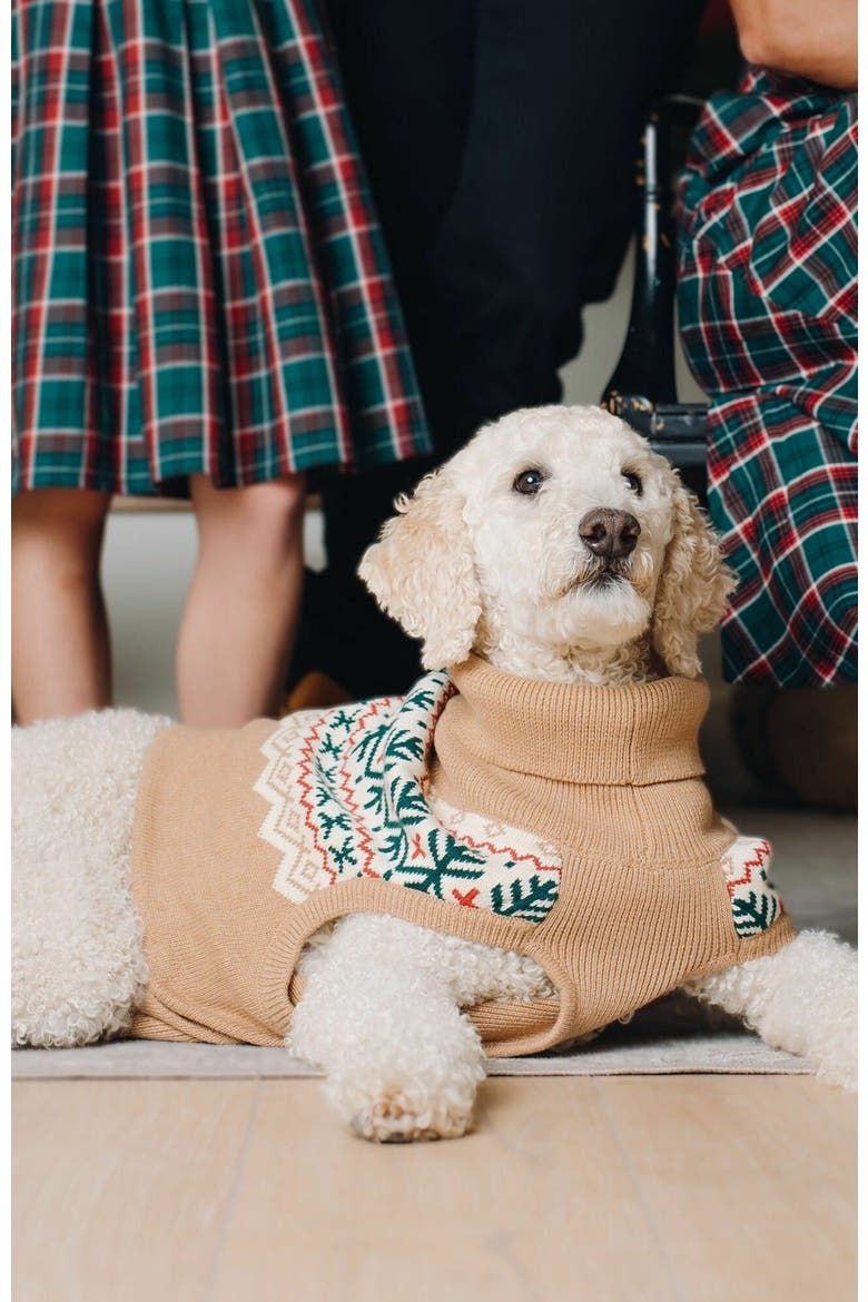 Pets' Fair Isle Dog Sweater, Alternate, color, Camel Holiday Fair Isle