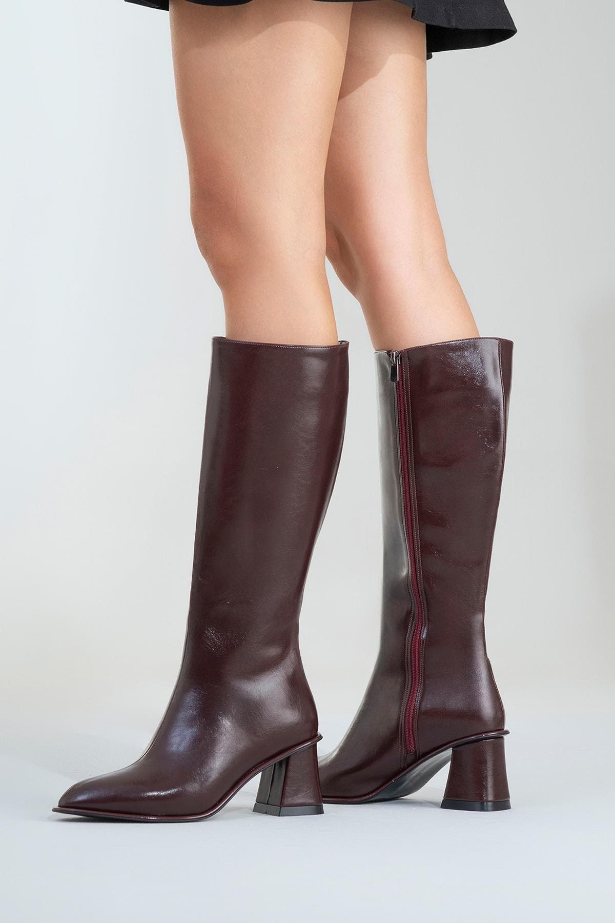 Paradis Block Heel Knee High Boot, Alternate, color, Burgundy Faux Leather
