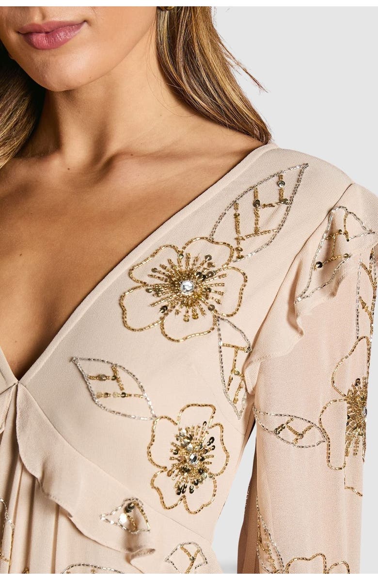 Coast V-Neck Embellished Tiered Midi Dress, Alternate, color, Ivory