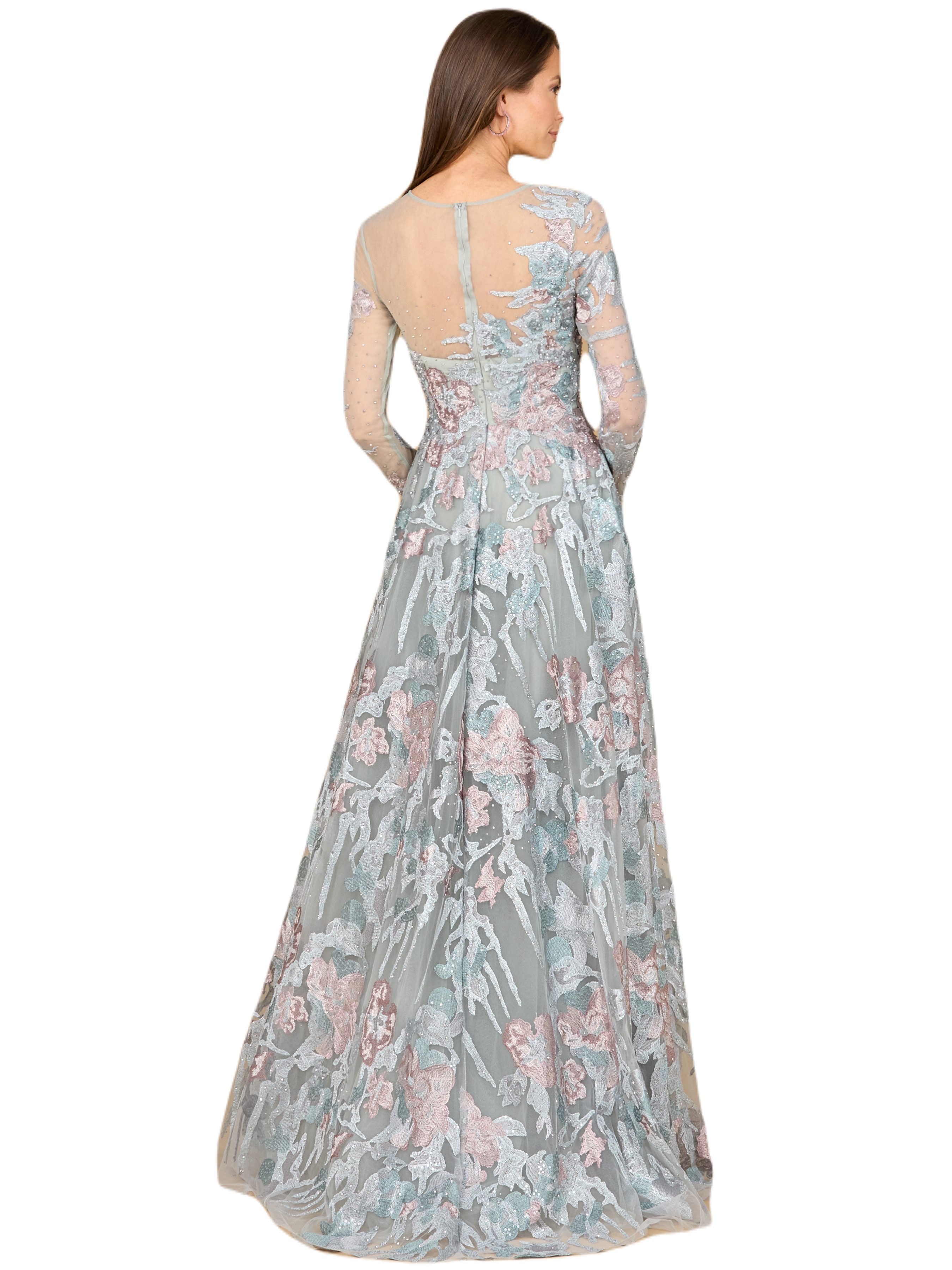 Illusion Neck, Long Sleeve Ballgown - image 2