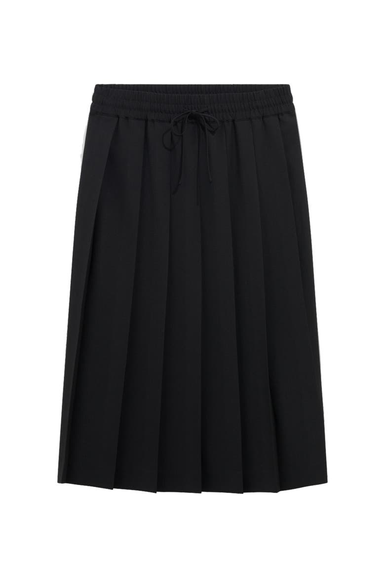 High-Waist Pleated Midi Skirt, Alternate, color, Black