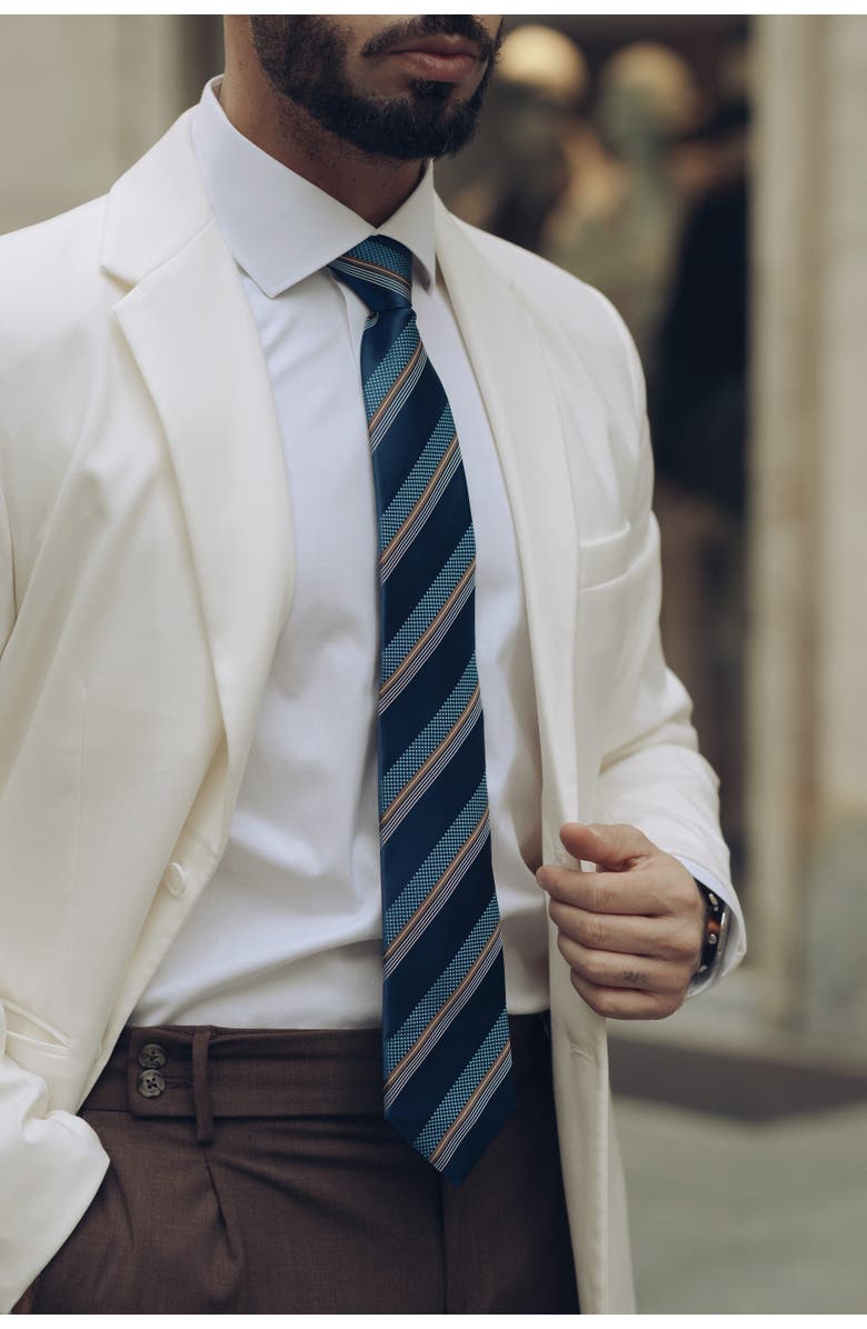 Elizabetta Corso - Extra Long Silk Jacquard Tie for Men, Main, color, Petrol Blue