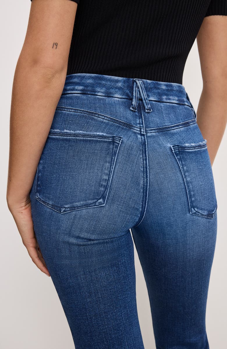 Good American Good Legs Soft-Tech High Waist Distressed Crop Mini Bootcut Jeans, Alternate, color, Indigo891