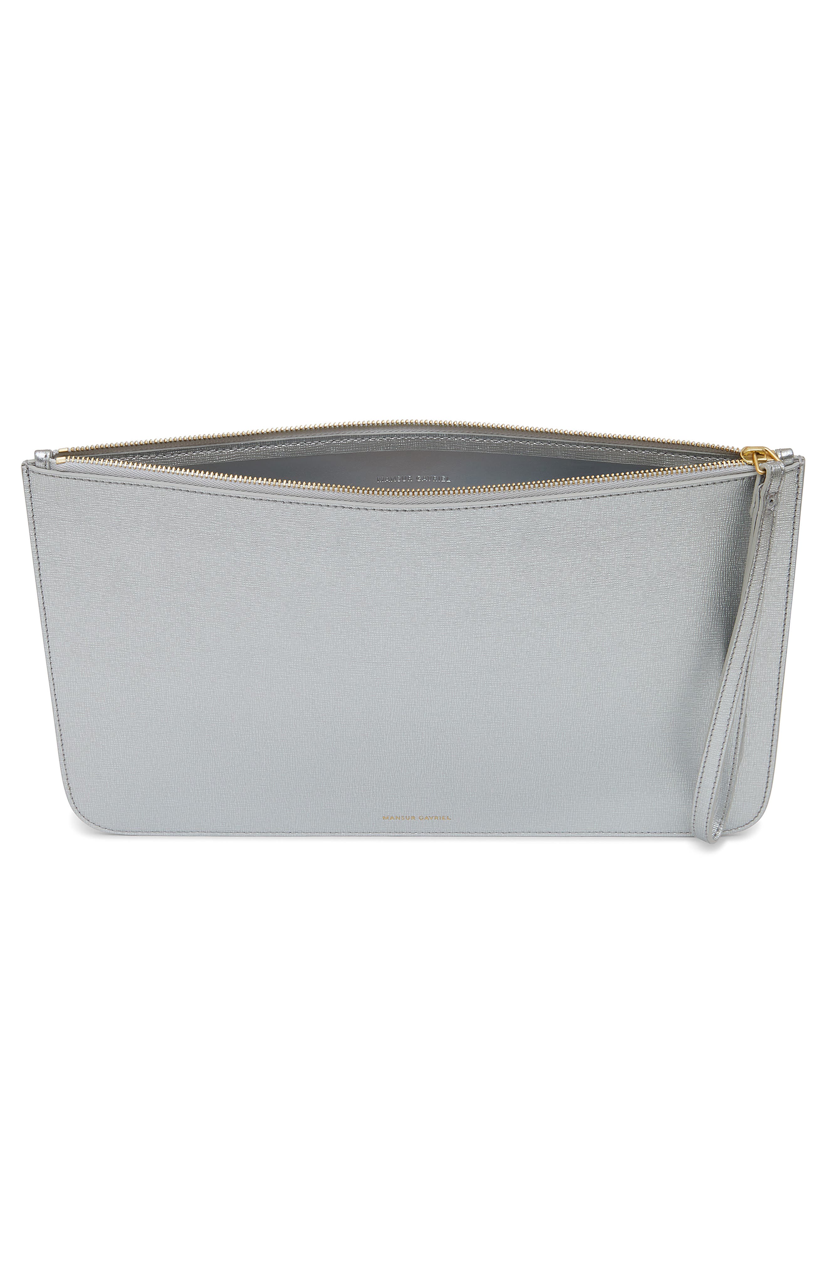 Mansur Gavriel Metallic Leather Clutch, Alternate, color, Silver