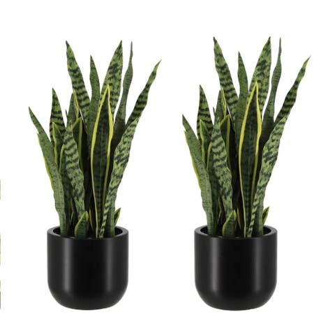 30" Artificial Snake Plants in Matte Black Pots - Set of 2