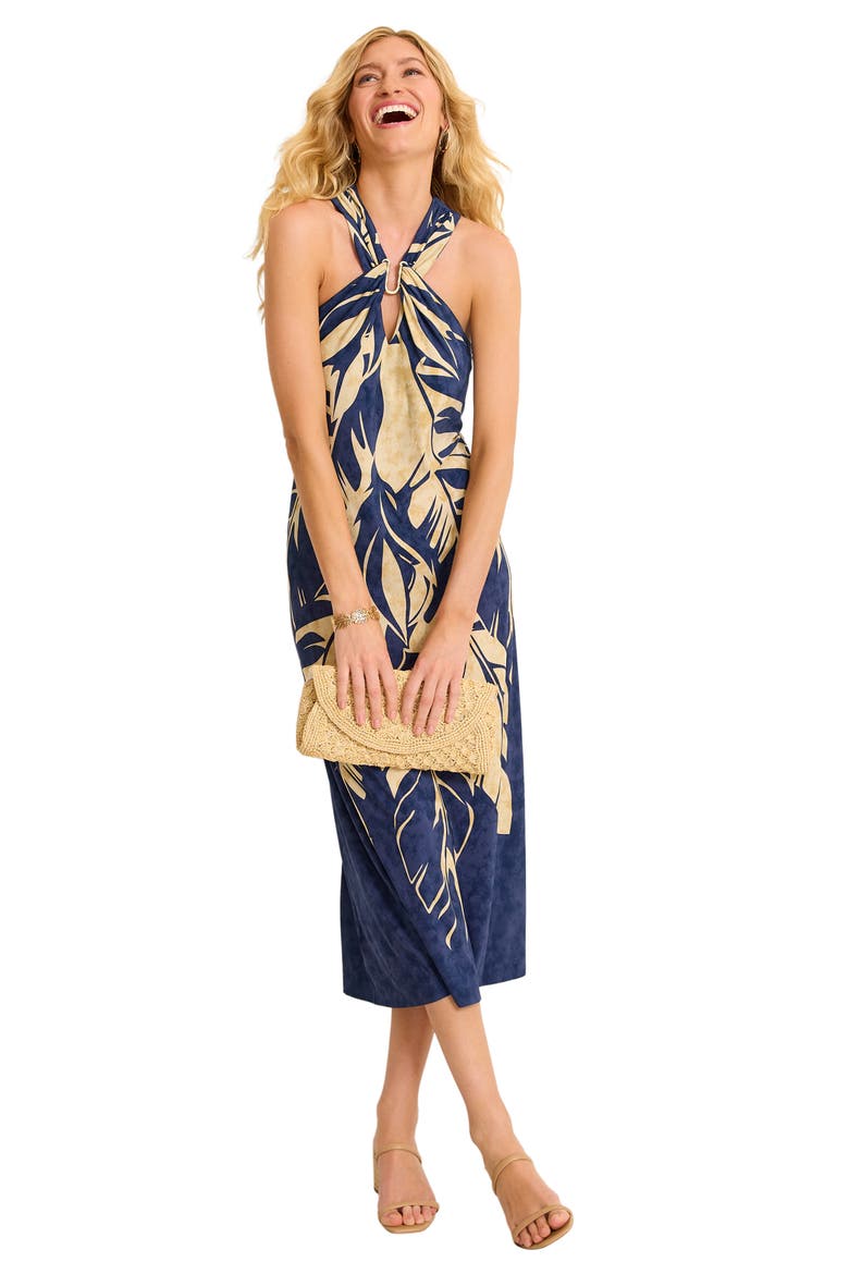 Regal Fronds Midi Dress, Alternate, color, ISLAND NAVY