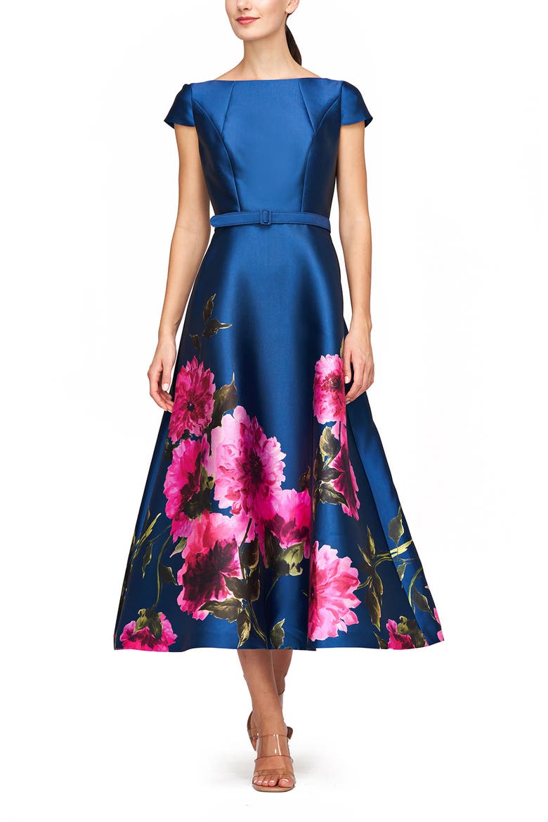 Ina Belted Cocktail Dress, Main, color, DARK INK/ FRENCH ROSE
