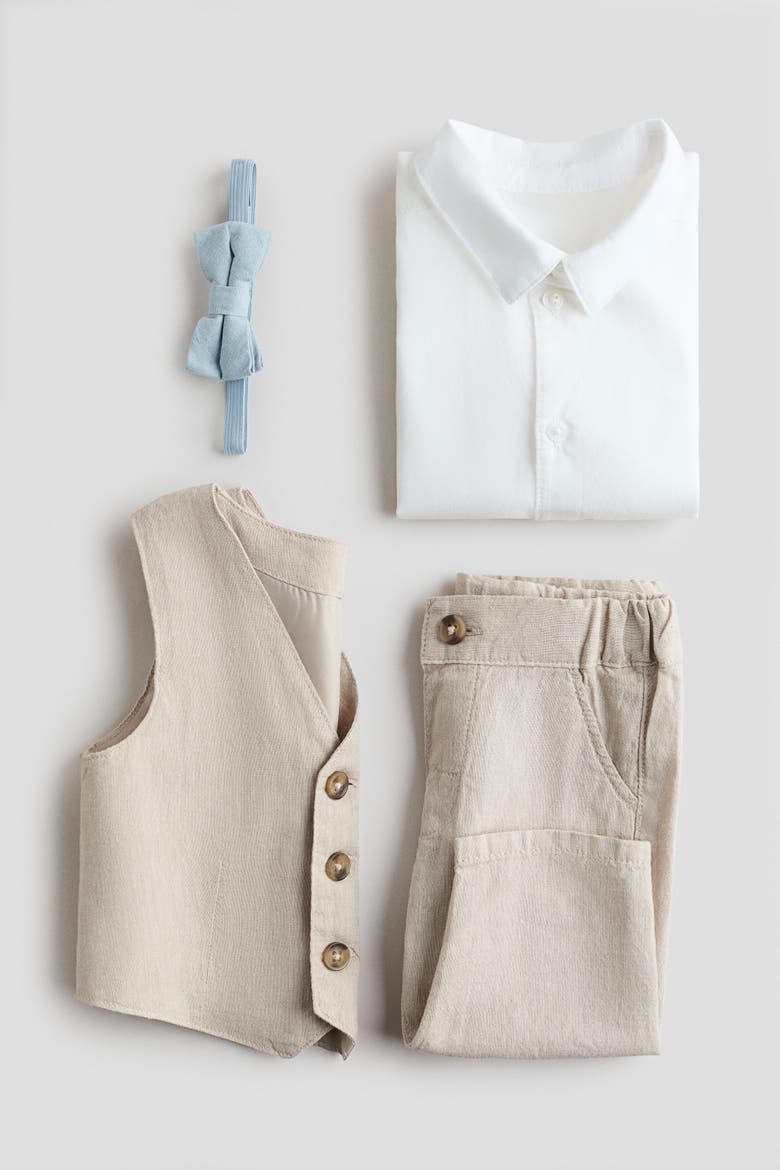 4-piece Linen-blend Dressy Set, Alternate, color, Light beige/white