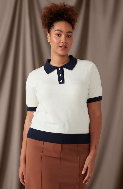 Estelle Romeo Contrast Knit Top In Cream/navy