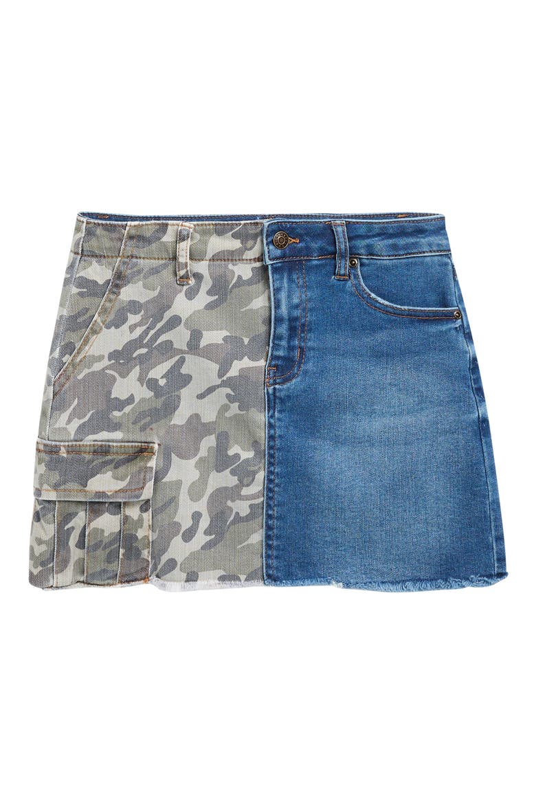 Kids' Colorblock Camo Print & Denim Skirt, Main, color, GREEN CAMO DENIM