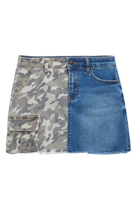 Kids' Colorblock Camo Print & Denim Skirt (Big Kid)