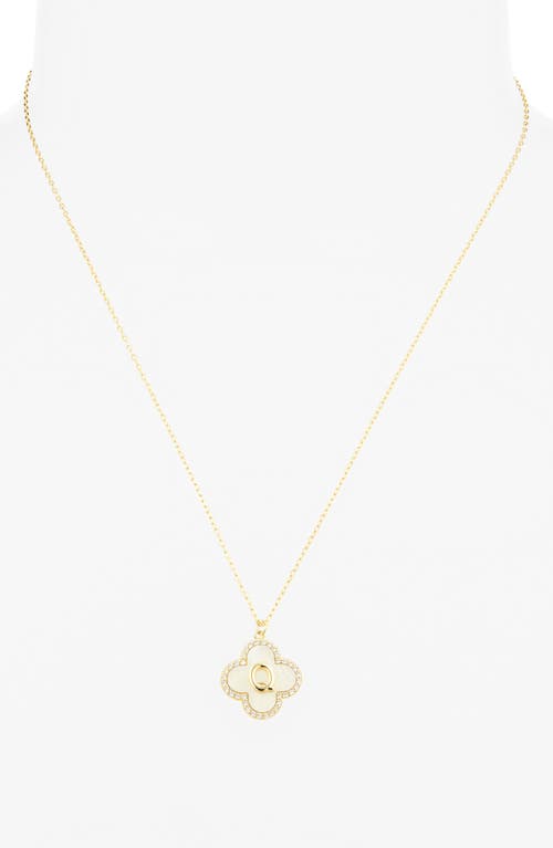 Argento Vivo Sterling Silver Clover Mother-of-pearl Initial Pendant Necklace In Gold