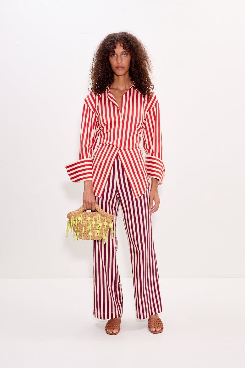 Pia Poplin Straight Leg Pant, Alternate, color, Bordeaux Stripe