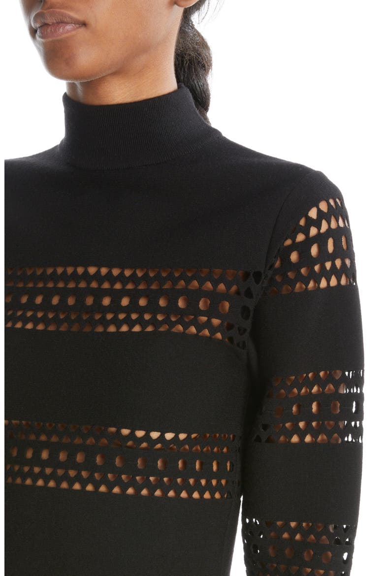 Vienne Perforated Crop Turtleneck Sweater, Alternate, color, NOIR ALAIA
