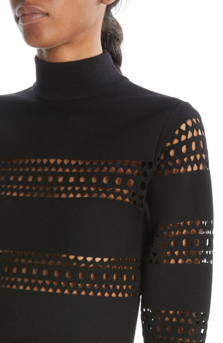 Alaïa Vienne Perforated Crop Turtleneck Sweater, Alternate, color, 
