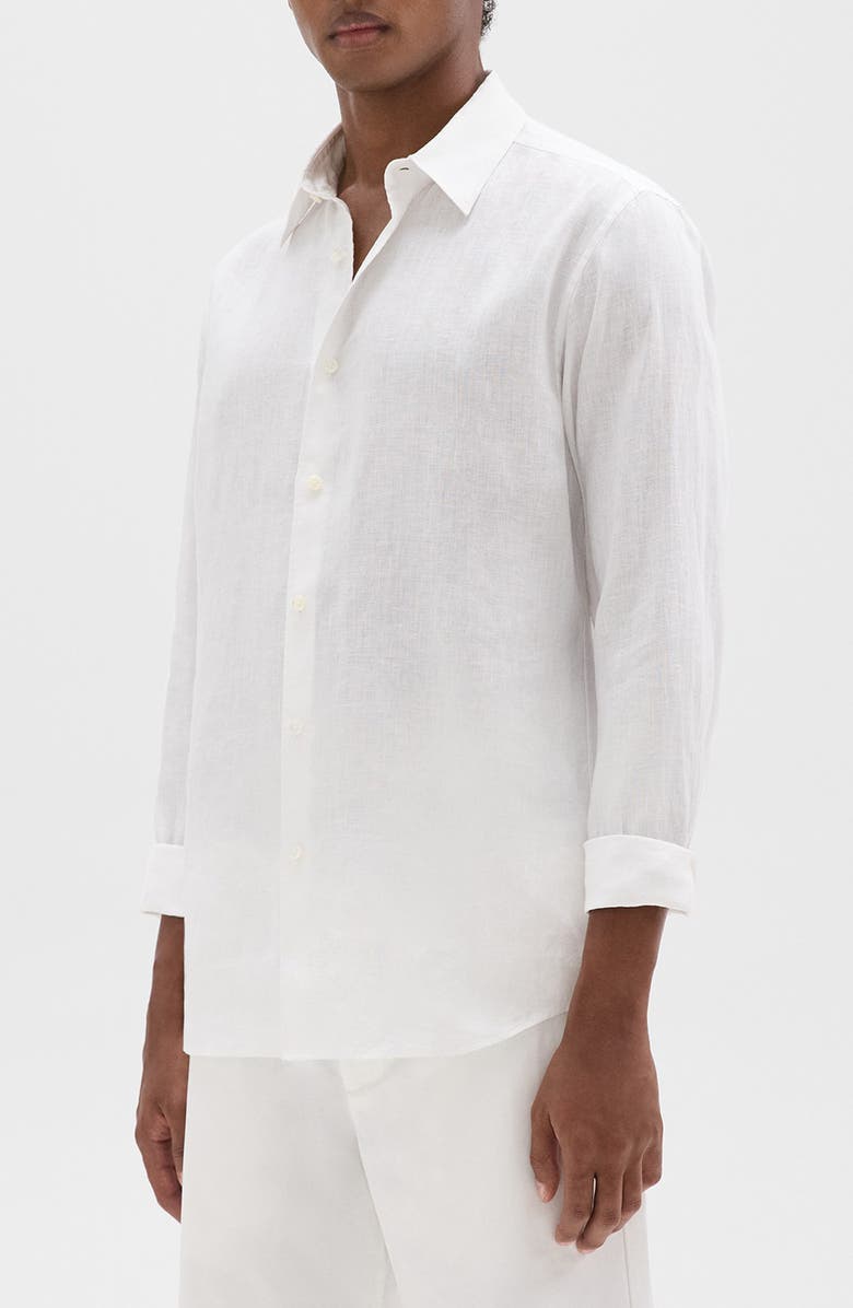 Theory Irving Solid Linen Button-Up Shirt, Alternate, color, White