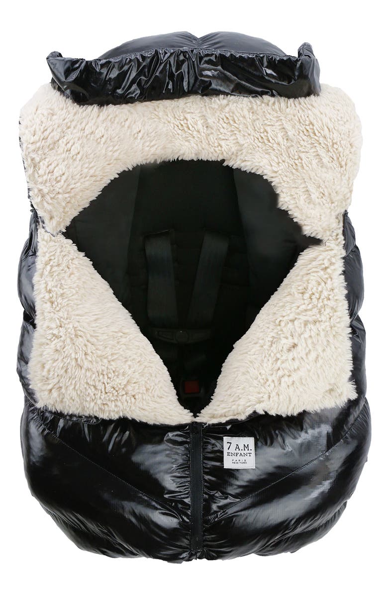7 A.M. Enfant Fleece Lined Water Resistant Car Seat Cocoon, Alternate, color, Black Polar