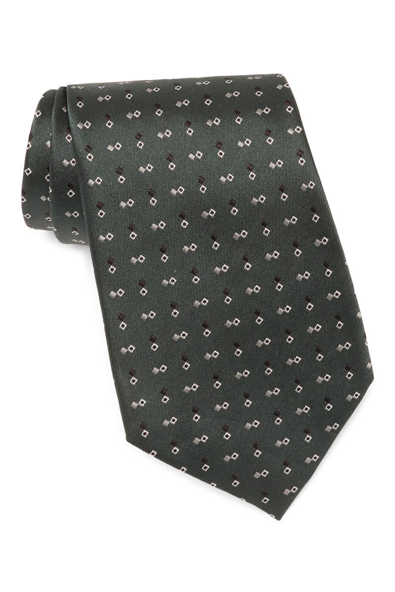 Diamond Silk Tie, Main, color, DARK GREEN FAN