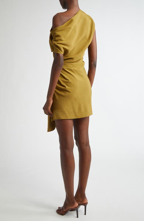 A.l.c Poppy Ruched Off-the-shoulder Mini Dress In Hazel