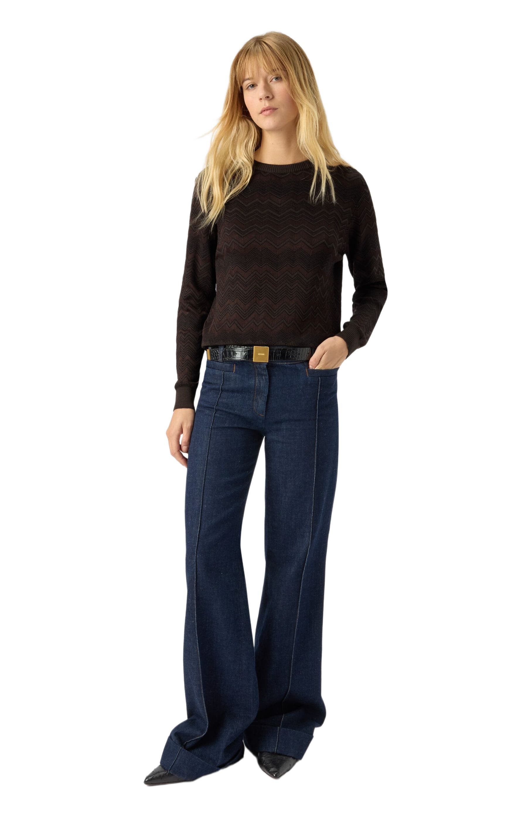 Crew Neck Sweater With Chevron Pattern - image 3