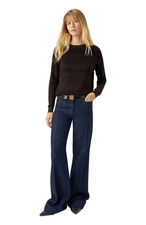 Crew Neck Sweater With Chevron Pattern