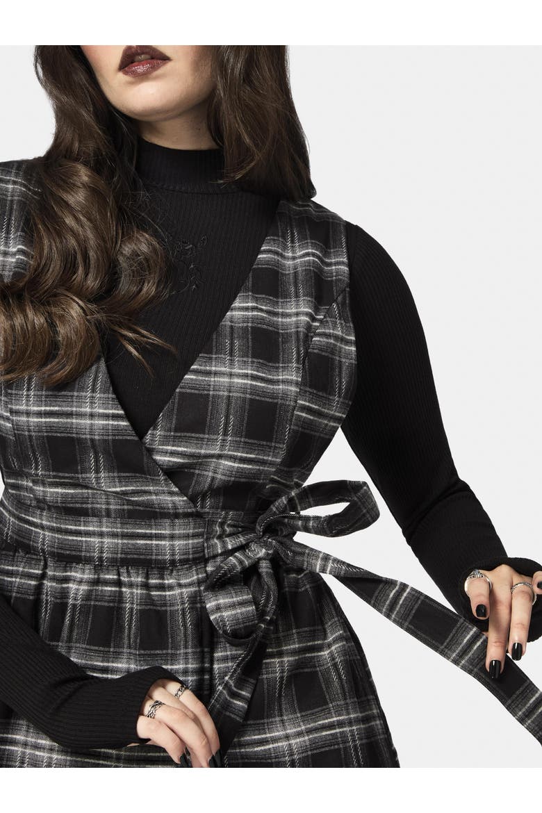Lochan Check Wrap Pinafore Midi Dress, Alternate, color, Black