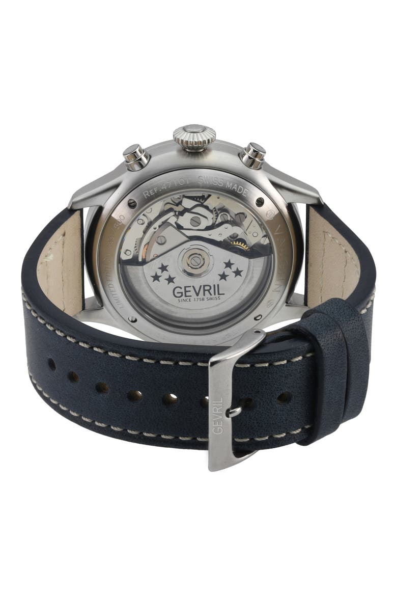 Vaughn Automatic Chronograph Leather Strap Watch, 44mm, Alternate, color, BLUE