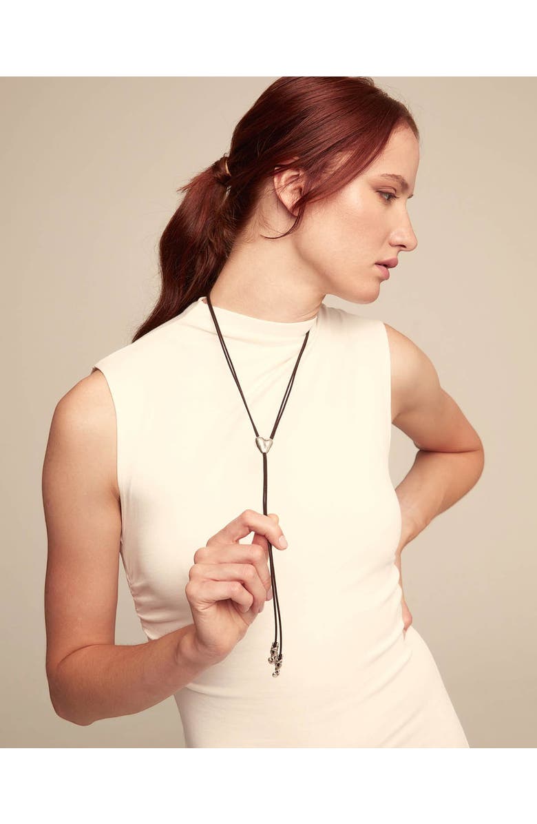 UNODE50 Heartline Leather Necklace, Alternate, color, Silver