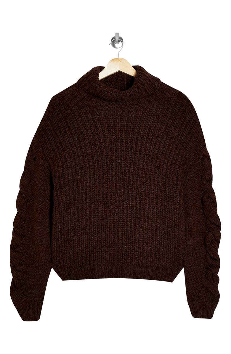 Topshop Cable Knit Sleeve Turtleneck Sweater, Alternate, color,