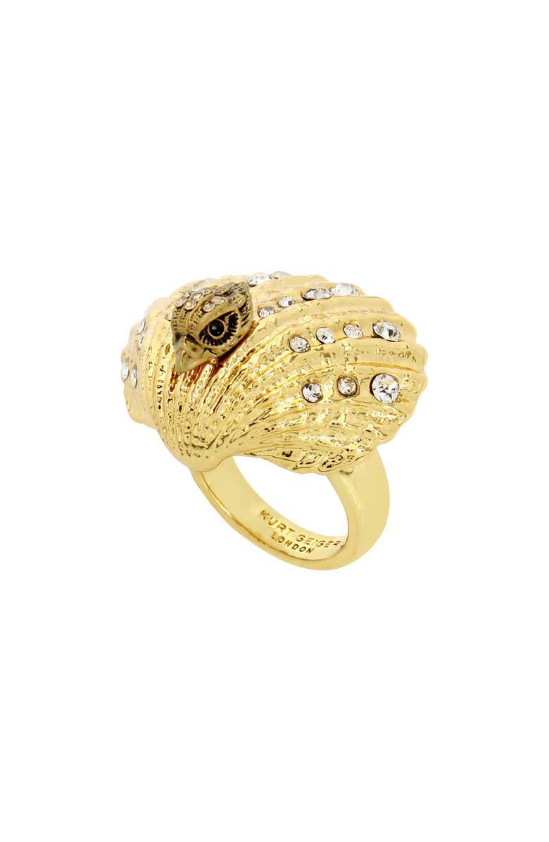 Kurt Geiger London Pavé Crystal Eagle's Head Shell Cocktail Ring, Main, color, Gold