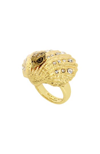 KURT GEIGER KURT GEIGER LONDON PAVÉ CRYSTAL EAGLE'S HEAD SHELL COCKTAIL RING