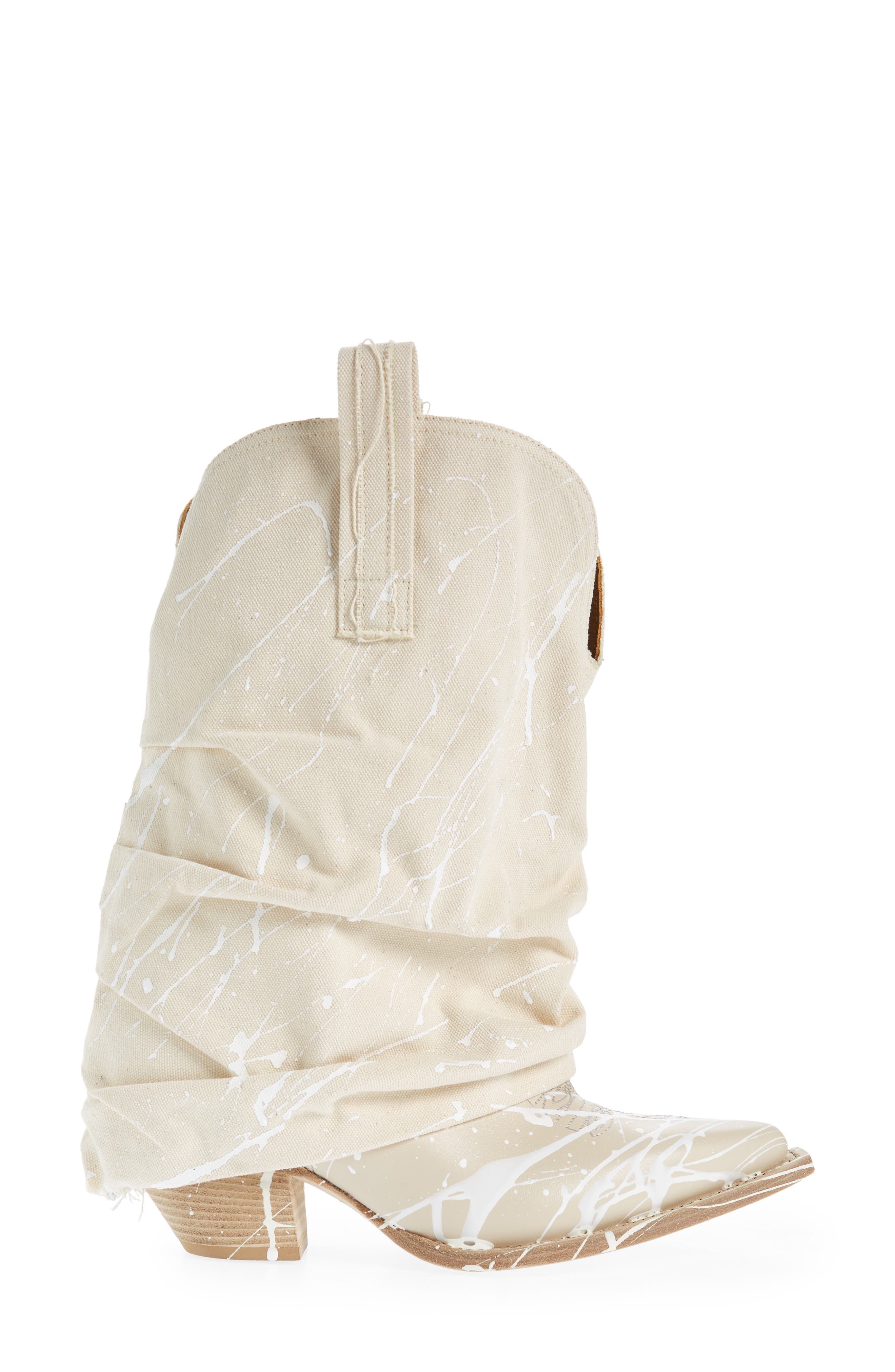 R13 Paint Spatter Canvas Sleeve Western Boot, Alternate, color, 