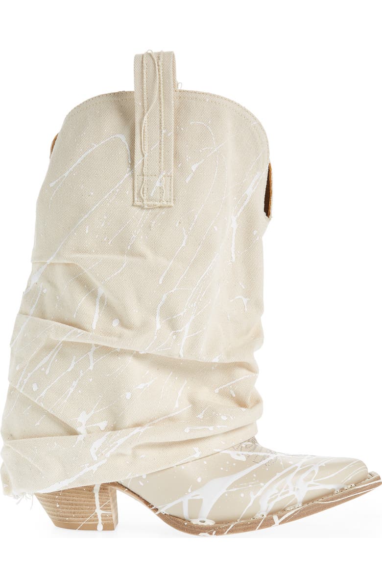 R13 Paint Spatter Canvas Sleeve Western Boot, Alternate, color,
