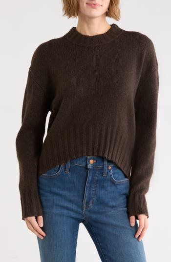 Vigoss Homespun Lightweight High-low Sweater In Dark Chocolate
