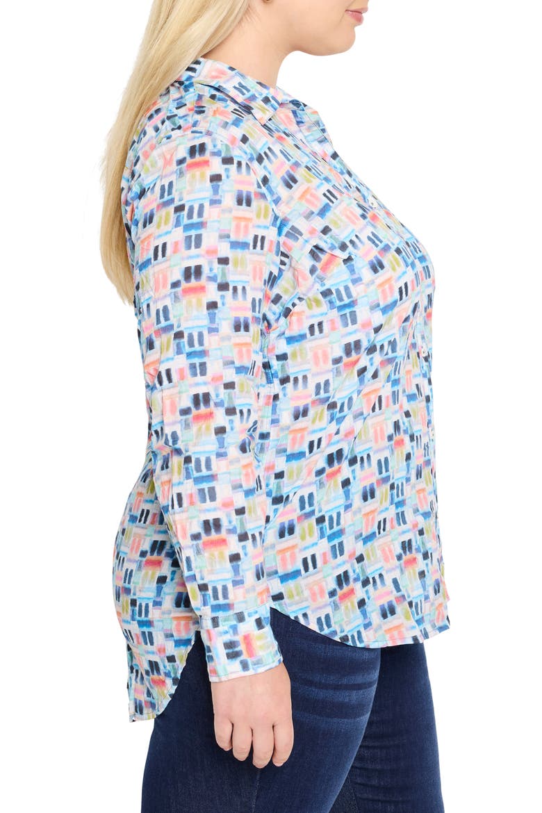Portofino Geo Print Cotton Boyfriend Shirt, Alternate, color, BLUE MULTI