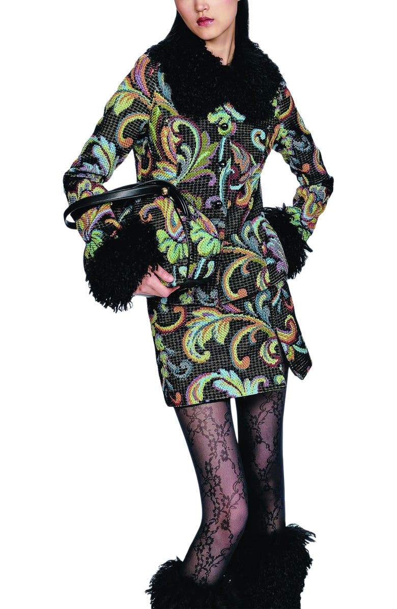 Anna Sui Tapestry Faux Fur Jacket, Alternate, color, Black Multi