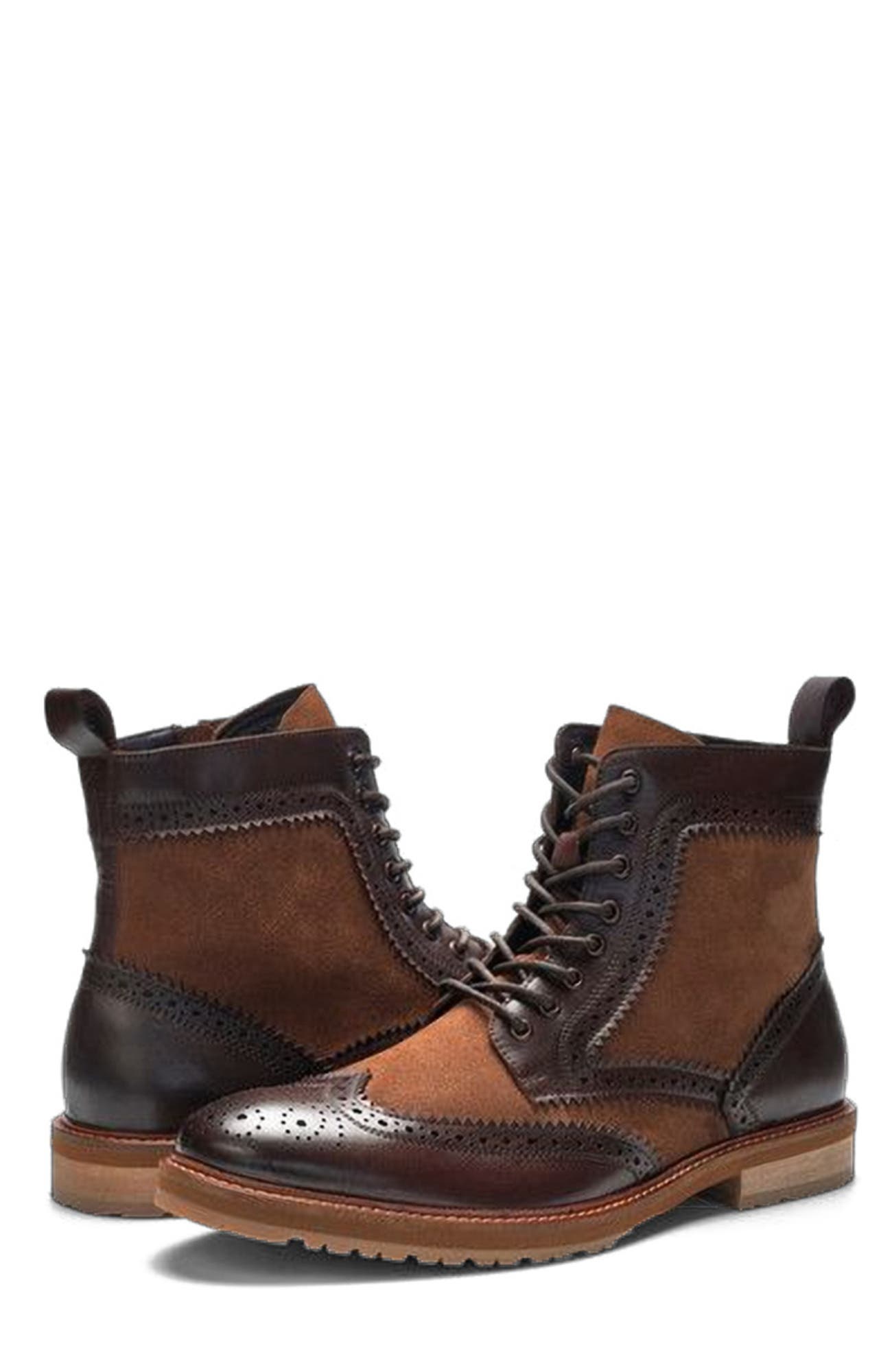 A. Veer Langston Wingtip Boot, Alternate, color, Brown Leather & Suede