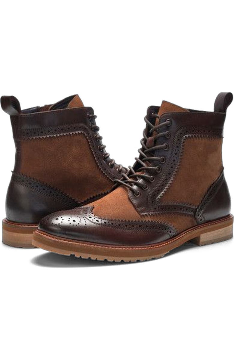 A. Veer Langston Wingtip Boot, Alternate, color, Brown Leather & Suede