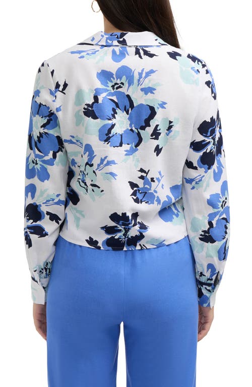 Ellen Tracy Tie Front Shirt In Azure Bouquet