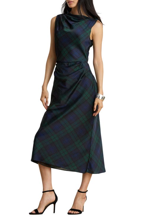 Plaid Satin Charmeuse Sheath Dress